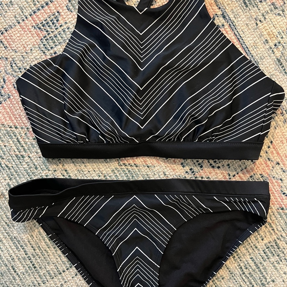 Athleta Black and White Striped Bikini